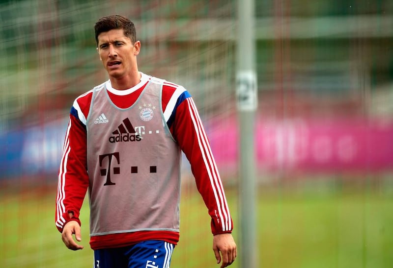 Robert Lewandowski of Bayern Munich attends Wednesday's team training session, his first as a member of the squad. Johannes Simon / Bongarts / Getty Images