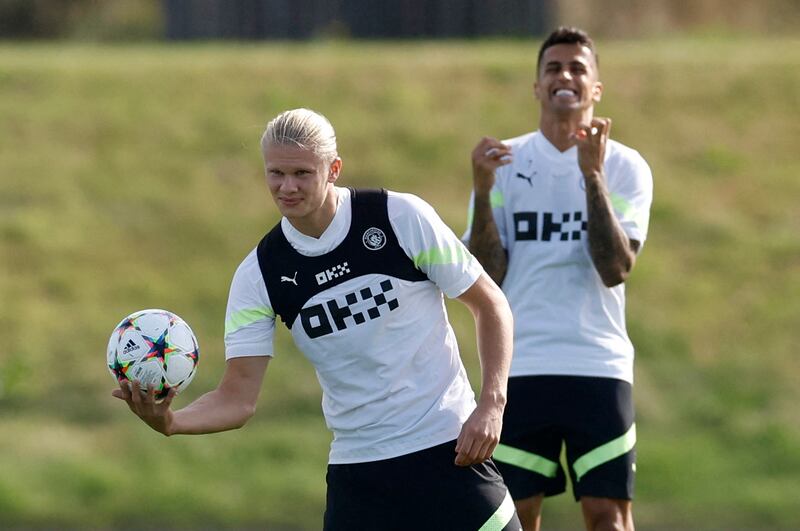 City attacker Erling Haaland during training. Reuters