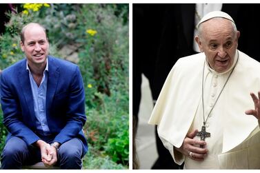 The Pope, right, and Prince William will join 50 activists, artists, celebrities and politicians for the free-streamed Ted event. AFP