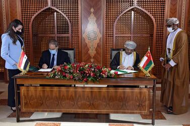 Omani Minister of Foreign Affairs Sayyid Al Busaidi meets his Syrian counterpart, Faisal Mekdad, in Muscat. AFP