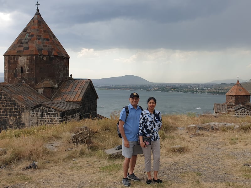 Jeevan D’Mello and Cecilia D’Mello in Armenia that is among preferred quarantine locations for Indian travelers returning to the UAE.