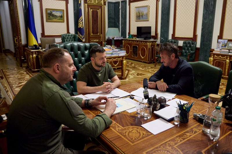 Actor and director Sean Penn attends a meeting with Mr Zelenskyy in Kyiv. Reuters