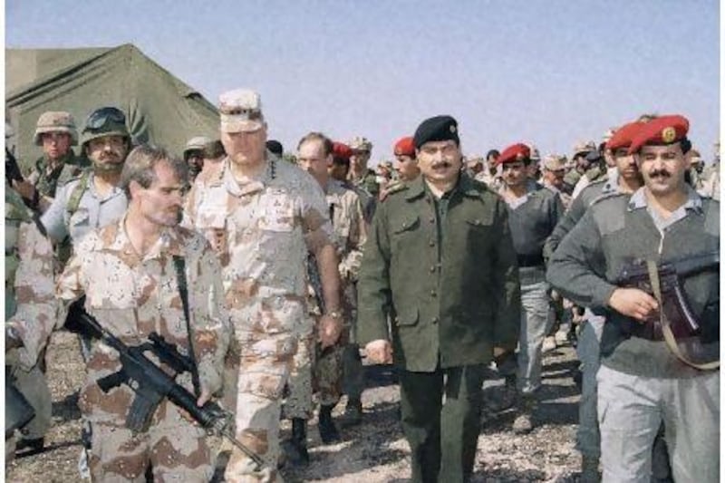 US Gen Norman Schwarzkopf, centre, and Iraqi Lt Gen Sultan Hashim in 1991 meeting to set the terms for a permanent cease-fire to the first Gulf war. Hashim was condemned to death in June 2007 for his role in the Anfal massacres in the late 1980s.