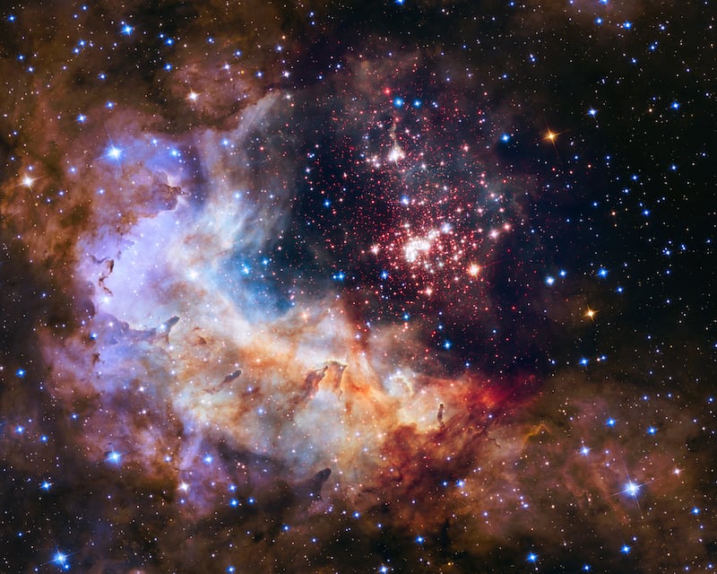 To celebrate Hubble’s 25th year in orbit, an image of star cluster Westerlund 2 was taken. Discovered in the 1960s, this cluster has some of the hottest, biggest and brightest stars known to humankind. Photo: European Space Agency