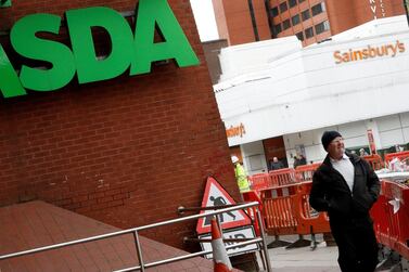 Asda and Sainsbury stores in Stockport, north-west England. Asda is now second-biggest grocer in UK. Reuters