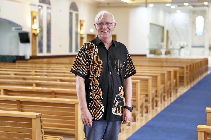 DUBAI, UNITED ARAB EMIRATES, August 23 – 2018 :- Father Reinhold Sahner at the St Francis of Assisi Church in Jebel Ali area in Dubai.  ( Pawan Singh / The National )  For News. Story by Patrick Ryan