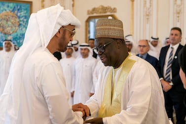 Sheikh Mohammed bin Zayed, Crown Prince of Abu Dhabi (left), receives Moustapha Niasse, president of the National Assembly of Senegal. Rashed Al Mansoori / Crown Prince Court - Abu Dhabi