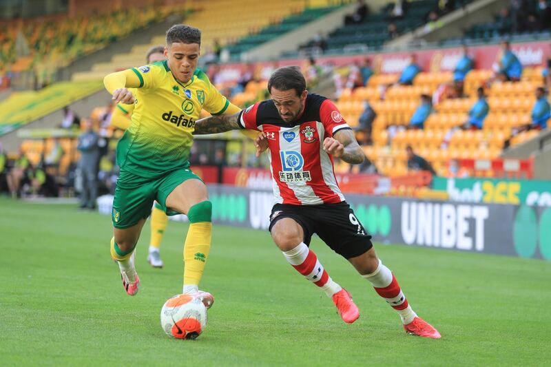 Norwich's Max Aarons, left, and Danny Ings of Southampton. PA