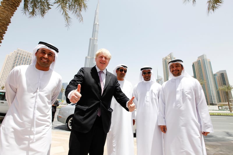 Dubai, April 16, 2013 - Boris Johnson, mayor of London, gestures  outside Pavilion Downtown in Dubai, April 16, 2013. (Photo by: Sarah Dea/The National)

