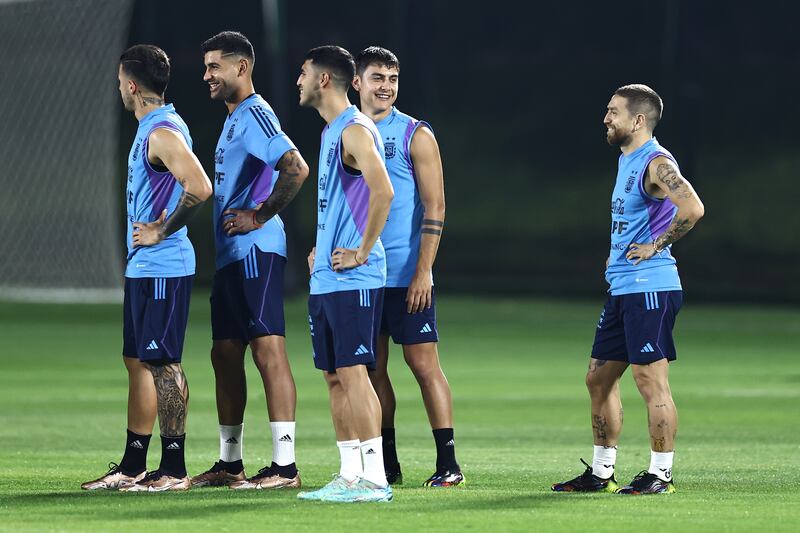 Paulo Dybala with his Argentina teammates during training. Getty