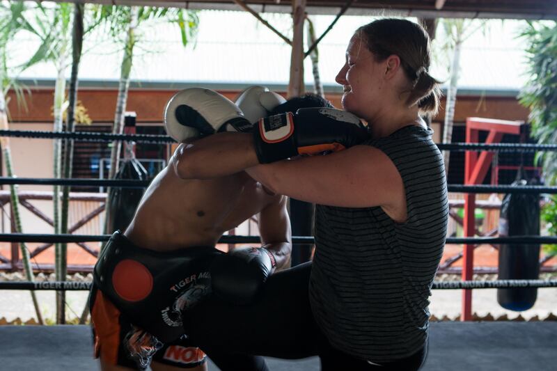 Laura Koot trains P-Noog at Tiger Muay Thai in Phuket, Thailand, Saturday, Jun. 15, 2013. (Photo by Mitch Viquez Â©2013) *** Local Caption ***  20130615_Laura_Koot.05.jpg