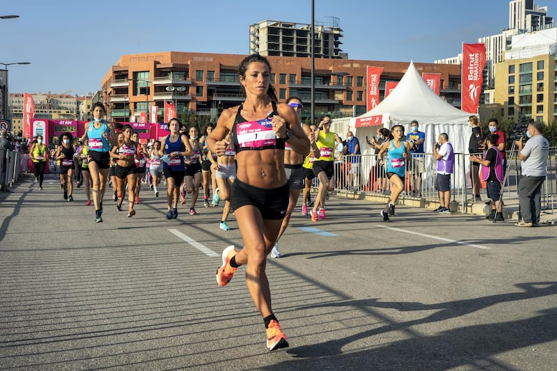 Chirine Njeim sets off strongly in the Beirut Marathon Association's 10K Women's Race on Sunday May 23 in Beirut, Lebanon (Matt Kynaston).