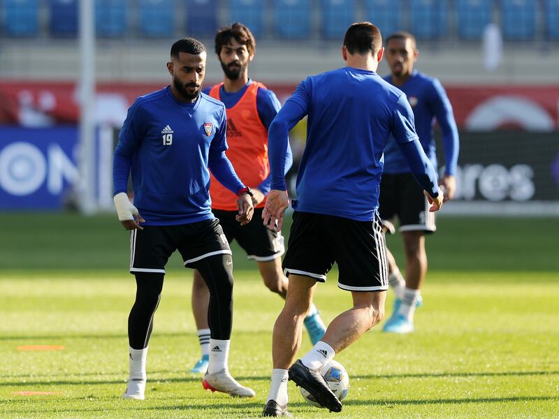 UAE midfielder Tahnoon Al Zaabi during a training at the Al Maktoum Stadium in Dubai.