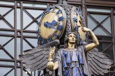 The Queen of Time statue stands above an entrance to the Selfridges Plc department store in London, U.K., on Monday, Aug. 1, 2016. Since the U.K.'s June 23 vote to leave the EU, which prompted a plunge in the pound, consumer confidence has fallen on concerns that retailers would raise prices in response. Photographer: Jason Alden/Bloomberg