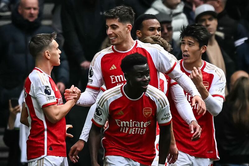 Kai Havertz and Bukayo Saka were both on target in Arsenal's 3-2 win over Tottenham. AFP