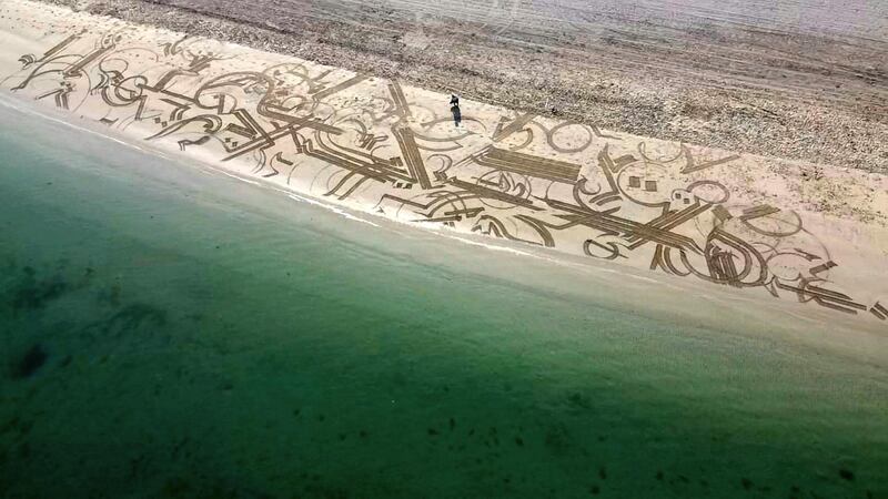 Dubai, United Arab Emirates - Reporter: N/A. Features. Sand artist Nathaniel Alapide draws murals on the beach using a rake in Jebel Ali. Tuesday, November 3rd, 2020. Dubai. Courtesy of Nathaniel Alapide

Please don't use for a standalone planned feature for early December

