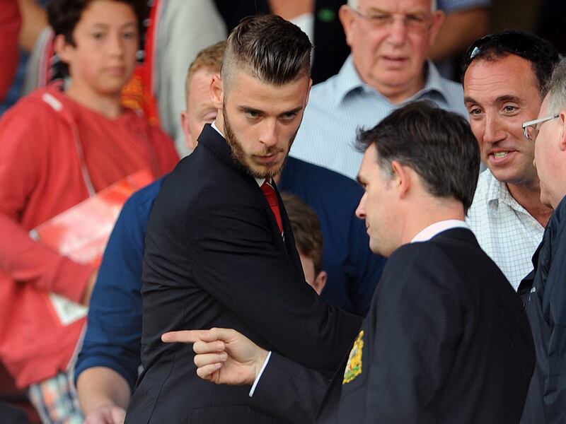File picture of August 8, 2015, of De Gea being directed to his seat during the English Premier League match between Manchester United and Tottenham Hotspur. Peter Powell / EPA