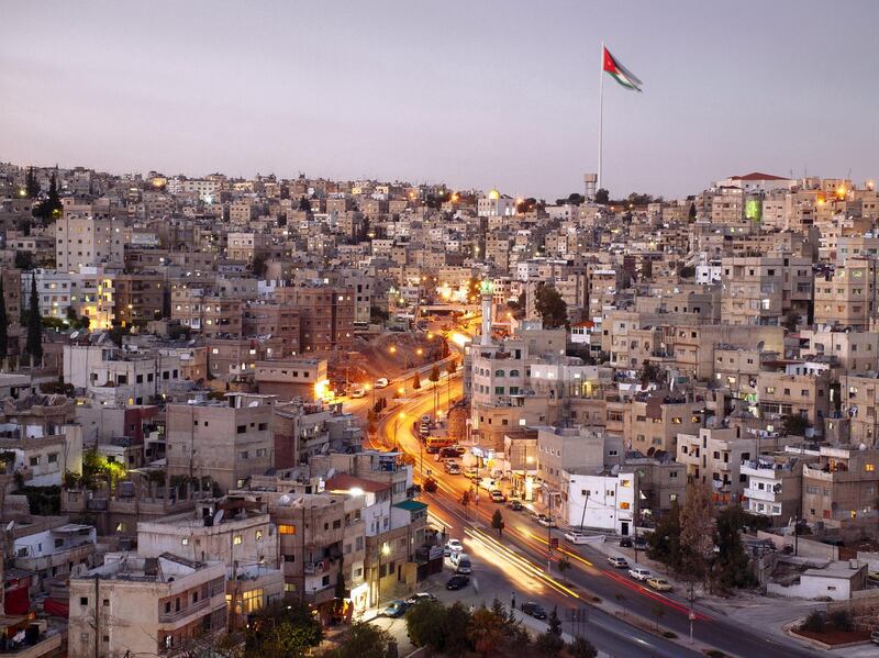 Suburbs of Amman with giant Raghadan flagpole.