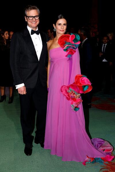 Actor Colin Firth and his wife Livia pose as they arrives at the "Green carpet Fashion Awards" event during the Milan Fashion Week in Milan, Italy, September 24, 2017. REUTERS/Stefano Rellandini