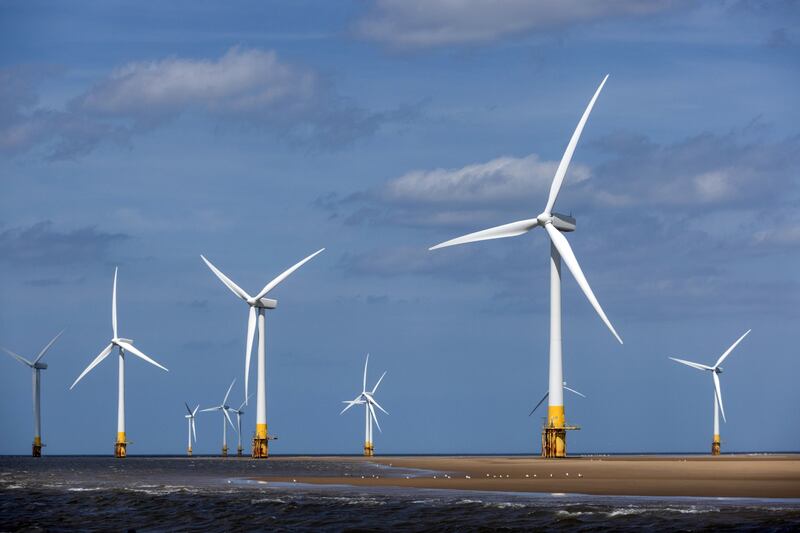 Offshore wind turbines at the Scroby Sands Wind Farm near Great Yarmouth, UK. Bloomberg