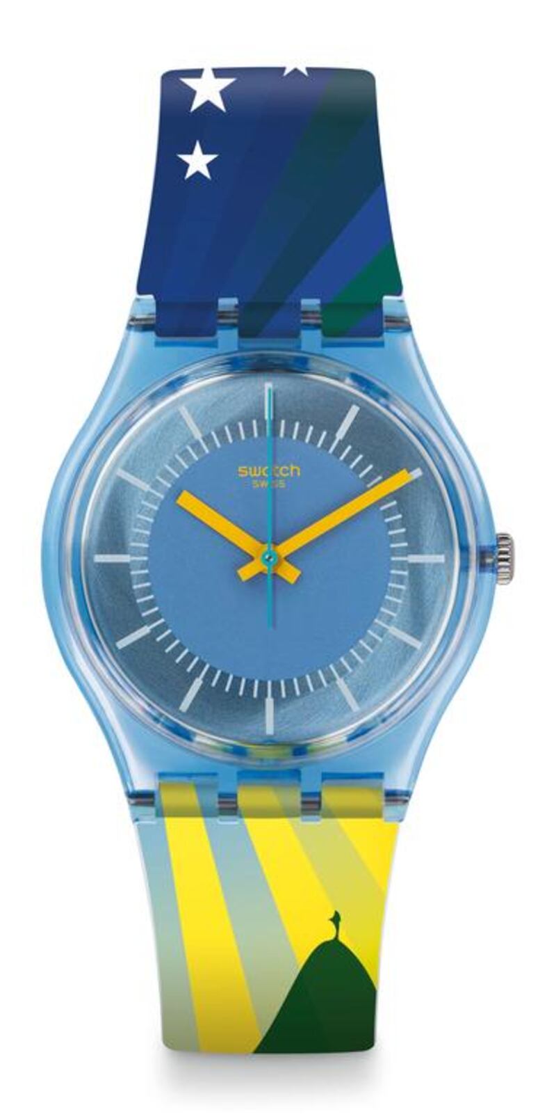 Cartolina Swatch watch for the Rio 2016 Summer Olympics. Courtesy Swatch