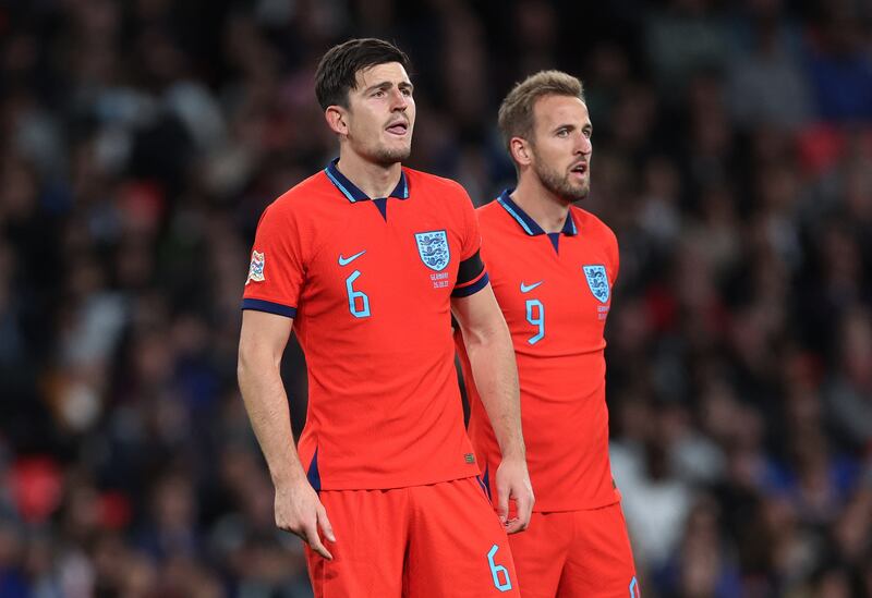 England's Harry Maguire and Harry Kane. Action Images