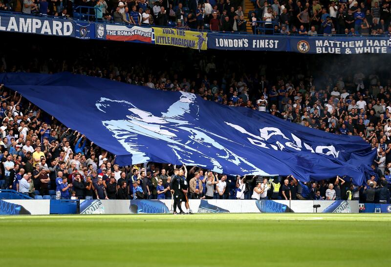 A Lampard banner before kick-off at Chelsea. PA Photo