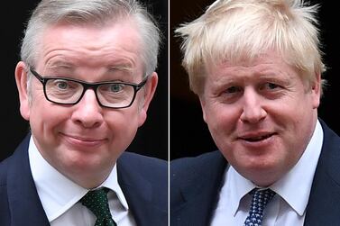 British Cabinet minister Michael Gove (L) and Prime Minister Boris Johnson (R), both key figures in the country's Brexit movement. AFP / STF