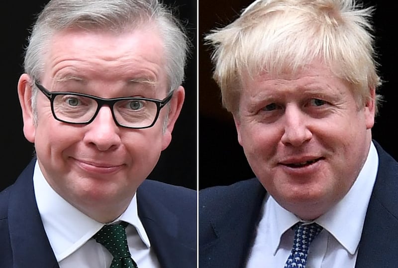 A combination of pictures created in London on May 26, 2019 shows recent pictures of declared contenders to replace Britain's Prime Minister Theresa May when she resigns on June 7: Britain's Environment, Food and Rural Affairs Secretary Michael Gove (L) and former foreign secretary Boris Johnson (R) both pictured leaving 10 Downing Street, central London.  The race to become Britain's next premier  heated up on May 26, 2019 as Environment Secretary Michael Gove joined an already crowded field of hopefuls with competing visions of how to finally pull their divided country out of the EU.
Gove's bid for the leadership in the aftermath of the 2016 Brexit referendum scuppered the chances of his one-time ally Boris Johnson, who is also running this time around and is seen as the current favourite.
 / AFP / STF
