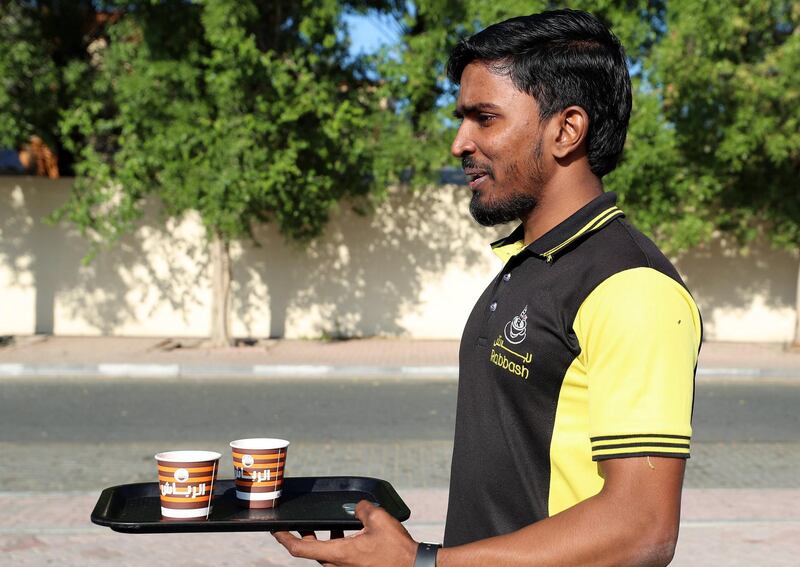 Dubai, United Arab Emirates - November 27th, 2019: Muhammad Ajman who works at the Rabbash Cafe in Al Mamzar. National Day feature on Rounding where people drink tea in their cars. Wednesday, November 27th, 2019, Dubai. Chris Whiteoak / The National