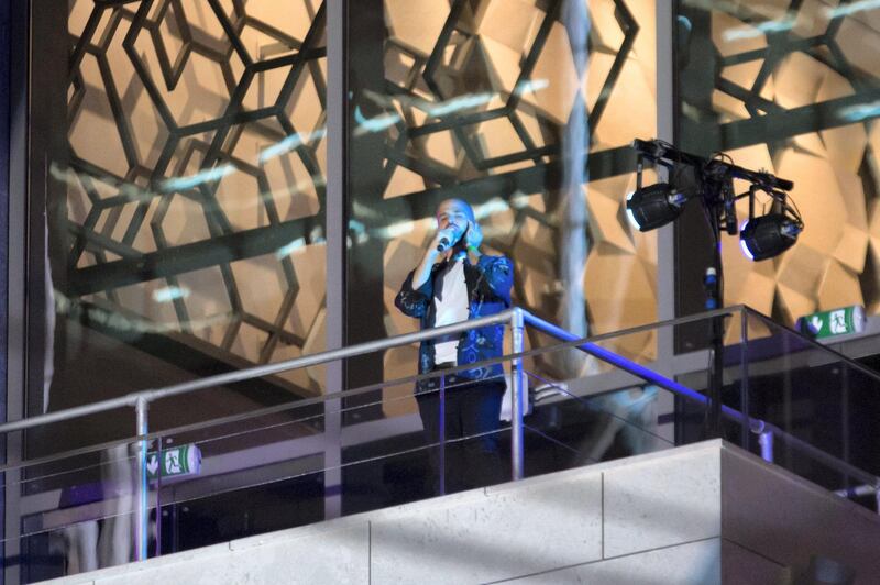 Abu Dhabi, United Arab Emirates - Singer Abu performing at the balcony at the Block Party at The Galleria, Al Maryah Island.  Leslie Pableo for The National