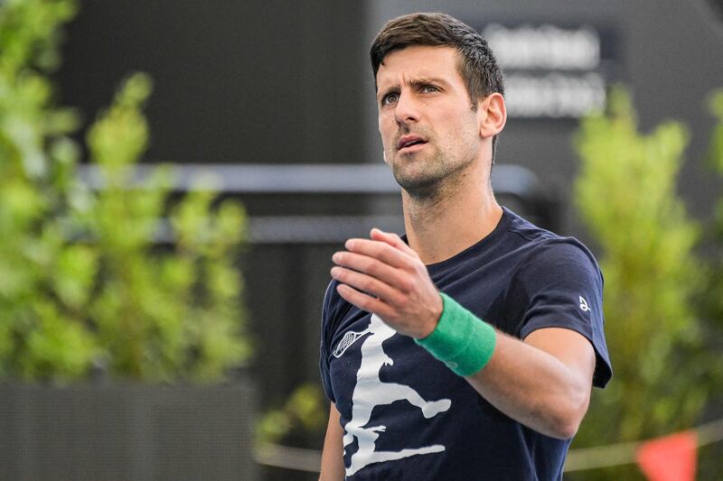 Novak Djokovic attends a training session ahead of the Adelaide International. AFP