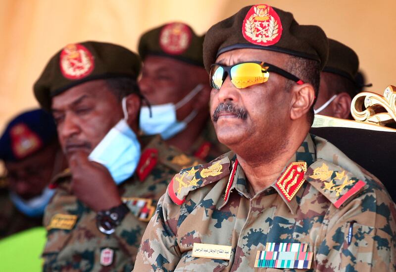 Sudan's Gen Abdel Fattah Al Burhan attends the conclusion of a military exercise in the Maaqil area in the northern Nile River State. AFP