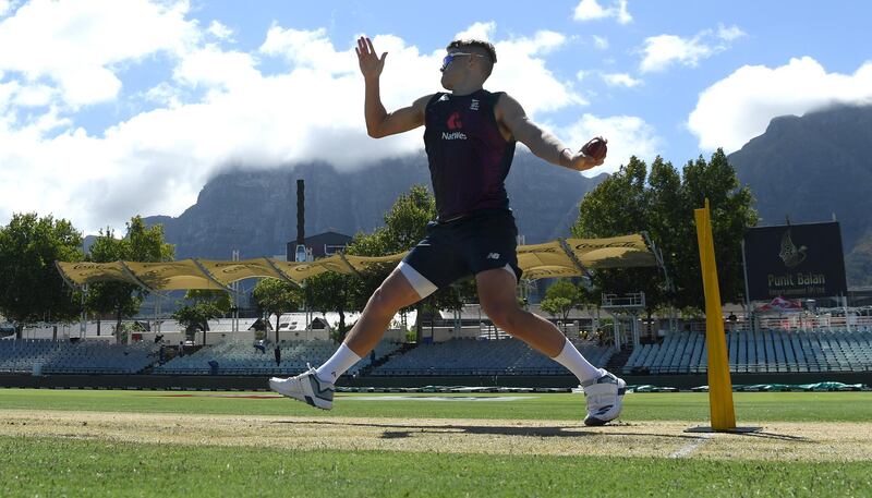 England bowler Sam Curran in the shadow of Table Mountain in South Africa during training at Newlands on Thursday, January 2. Getty