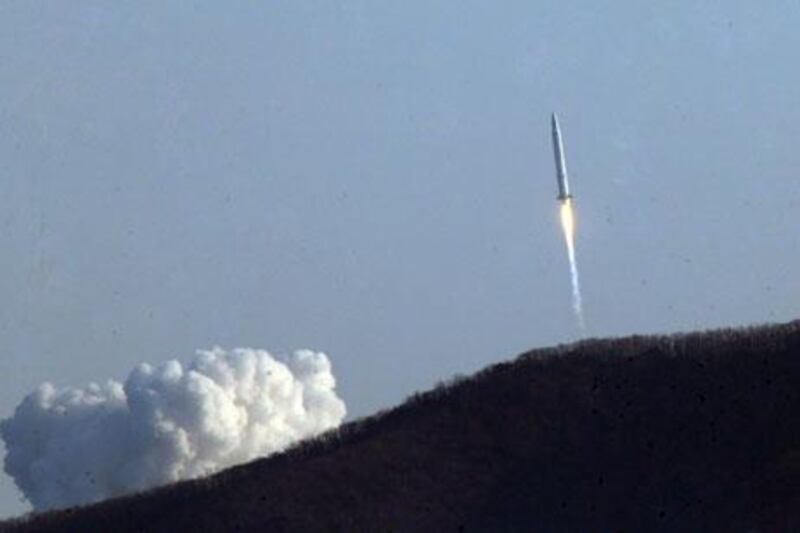 The Korea Space Launch Vehicle (KSLV-I) takes off from its launch pad at the Naro Space Centre in Goheung on Wednesday. Yonhap / AFP