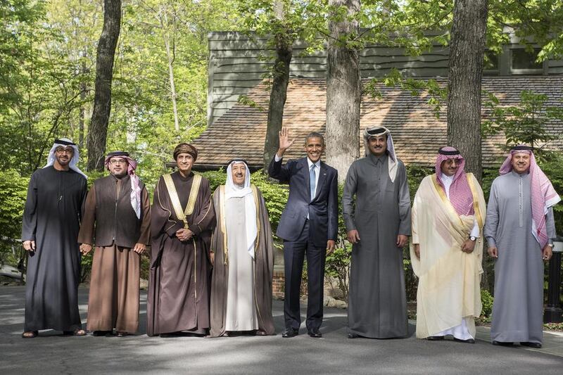 The US president and leaders of the GCC gather outside Camp David. (Sharina Lootah / Crown Prince Court - Abu Dhabi)