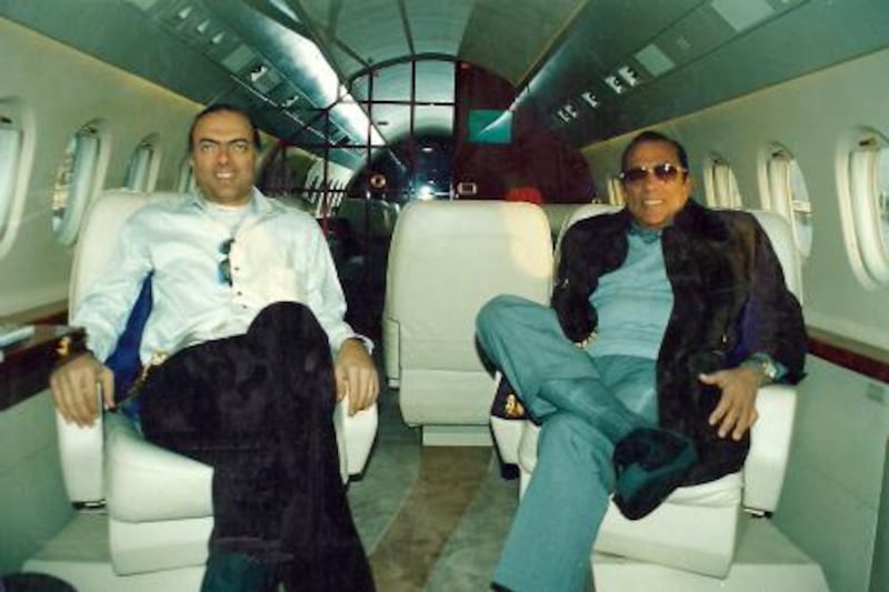 Hussein Salem, (right), a business tycoon with close ties to the Mubarak regime, and his son, Khaled, in what authorities believe is his private jet. Courtesy of Illicit Gains Authority
