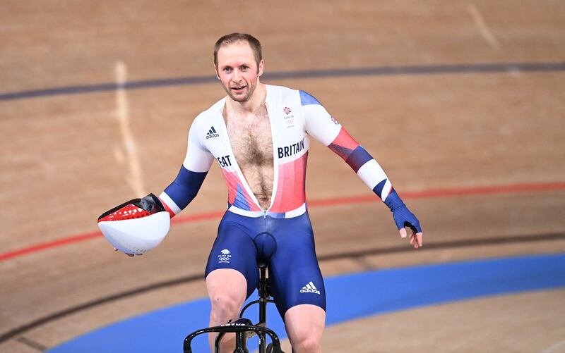 Britain's Jason Kenny celebrates after taking gold.