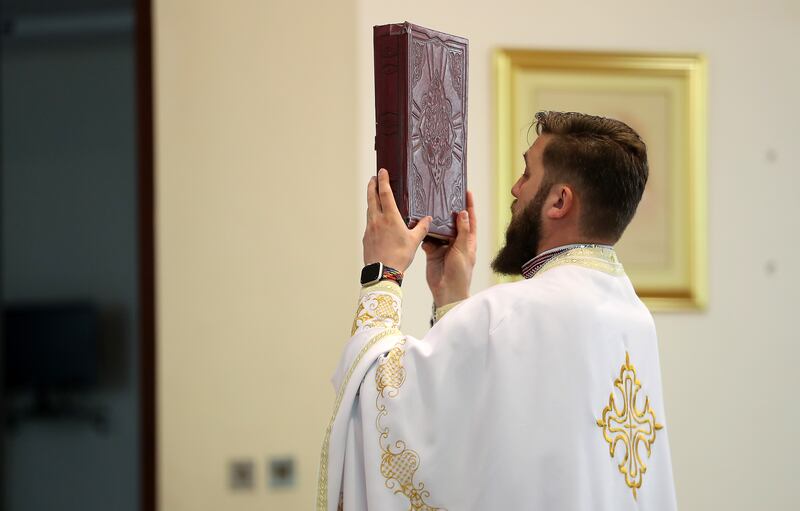Father Liubomyr Fylypchak during Easter mass held at St. Joseph's Cathedral in Abu Dhabi. 