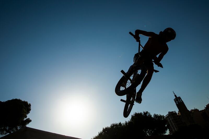 Bikers can also use the park. Yasser Mehsen, 17, eyes his landing after catching air off of a quarter pipe.