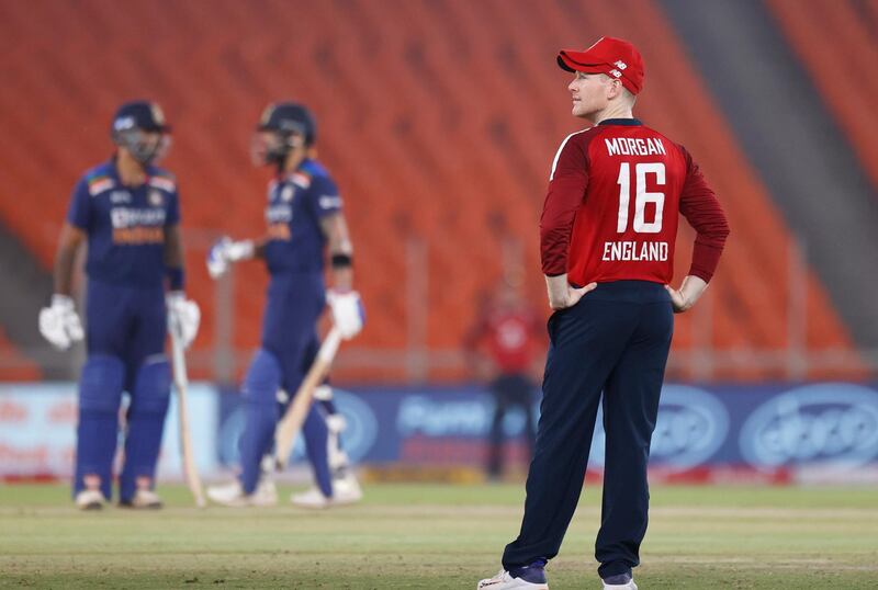 England captain Eoin Morgan looks on during India's innings. Reuters