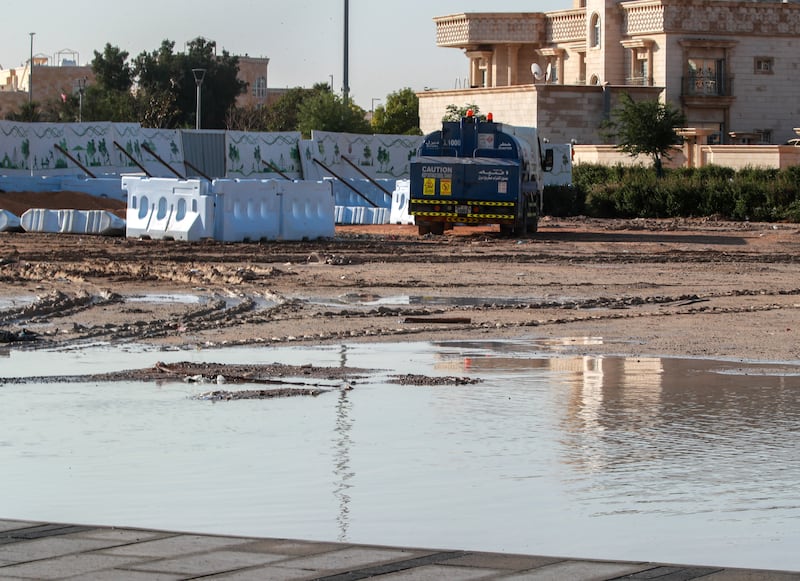 Stagnant floodwater in Khalifa City, Abu Dhabi. Victor Besa / The National
