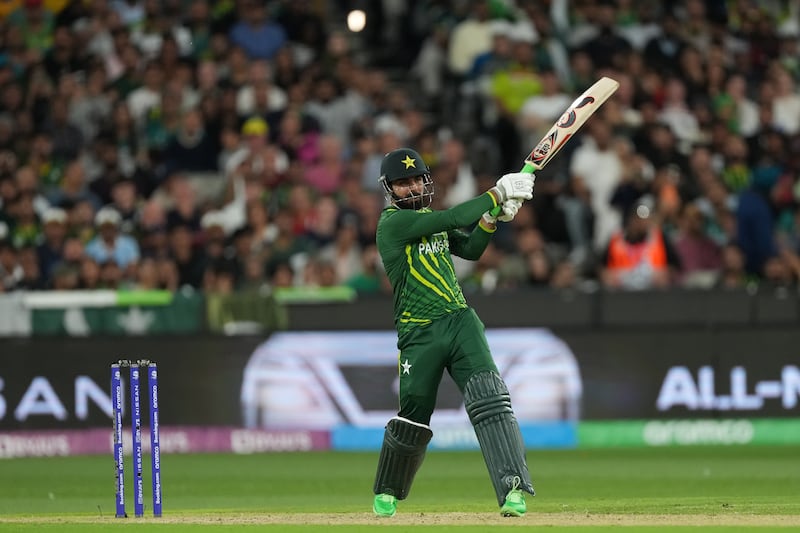 Shadab Khan of Pakistan hits out on his way to making a score of 20. Getty