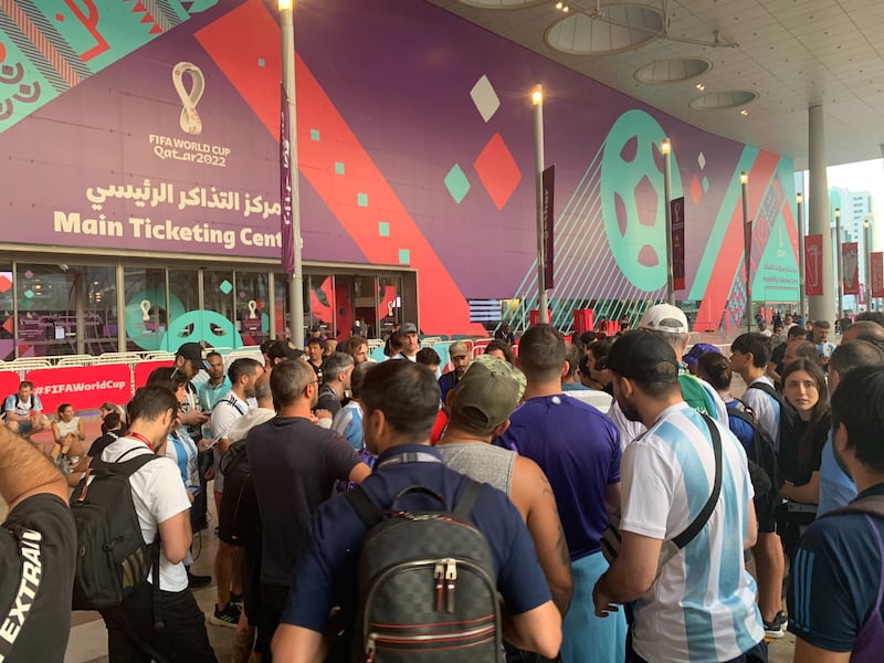 Dozens of Argentina fans gathered at the Fifa ticketing centre in central Doha in the hope of securing a ticket