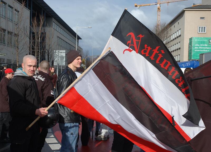 Far-right demonstrators in Dresden. File photo taken by David Crossland taken on Feb 13, 2005 during a march by neo-Nazis to commemorate the 60th anniversary of the bombing of Dresden. 