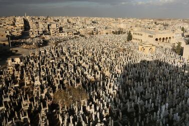 A view of a sprawling cemetery in Maarat Al Numan, some 31km south of Idlib in Syria's north. EPA