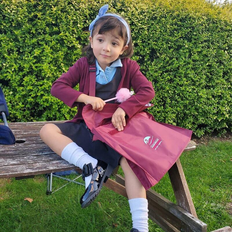 A photo of Sama on her first day of school posted by filmmaker Waad Alkateab on Instagram. Waad Alkateab / @waadalkateab / Instagram
