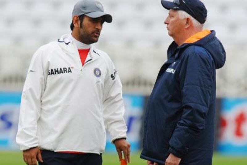 Duncan Fletcher, right, the India coach, was disappointed at the state of the ANZ pitch.