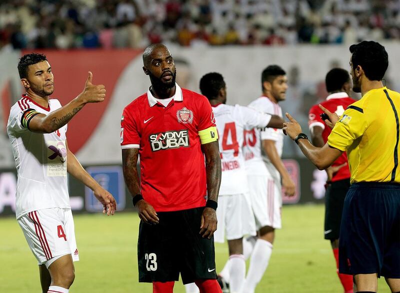 Grafite, centre, with four goals from 13 games, blames a changed formation for his poor return at Al Ahli. Satish Kumar / The National