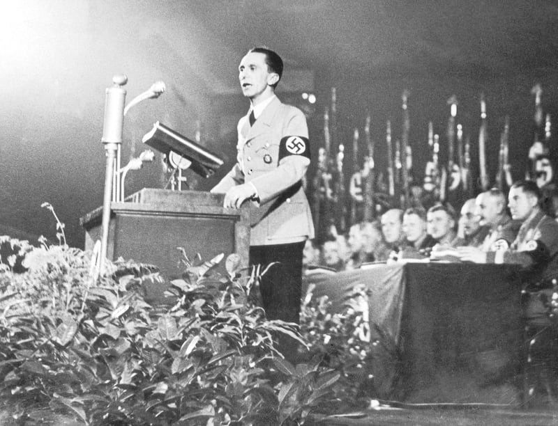 German propaganda minister Joseph Goebbels (1897 - 1945) addresses a party gathering, circa 1939. (Photo by Hulton Archive/Getty Images)